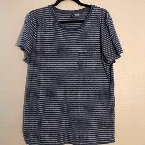 Blue and white striped scoop neck tee